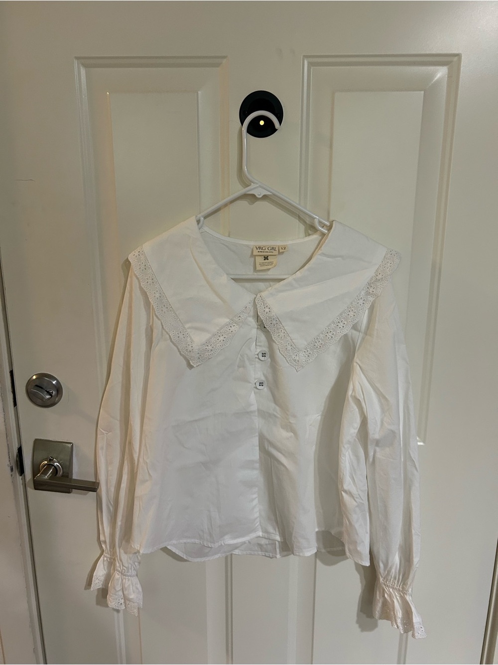 White Lace-Trim Cotton Blouse